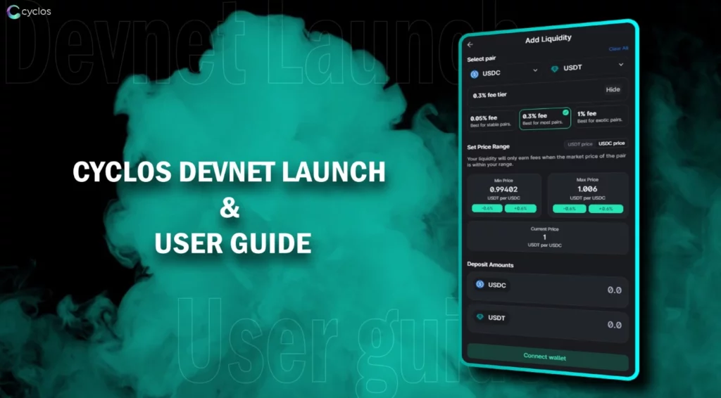 A phone with the text cyclos devnet launch and user guide